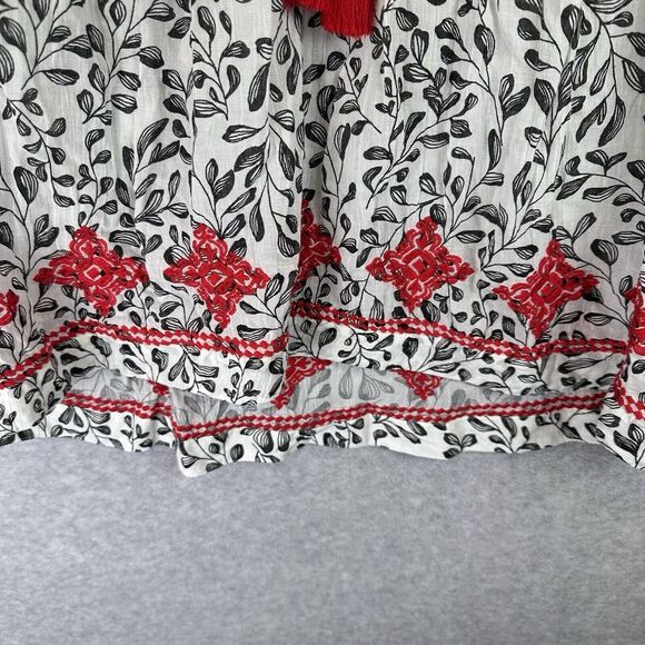 J Jill Prairie Peasant Tunic Top Embroidered Sz S Boho Tassel Tie Cottage Cotton - Picture 10 of 16